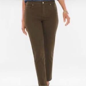 Chico's The So Slimming Girlfriend Ankle 0.5 Classic Olive Green Khaki‎ Jeans 10